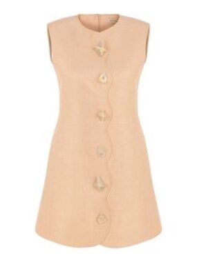Nocturne Sleeveless Peach Shift Dress with Floral Shell Tortoise Buttons